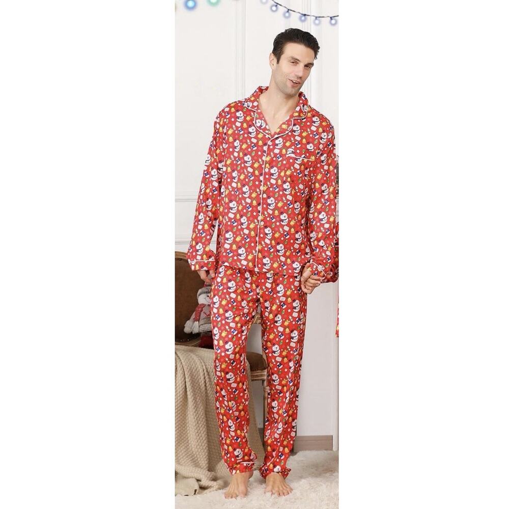 ANGELGGH Satin Pajama Set Snowman mens m